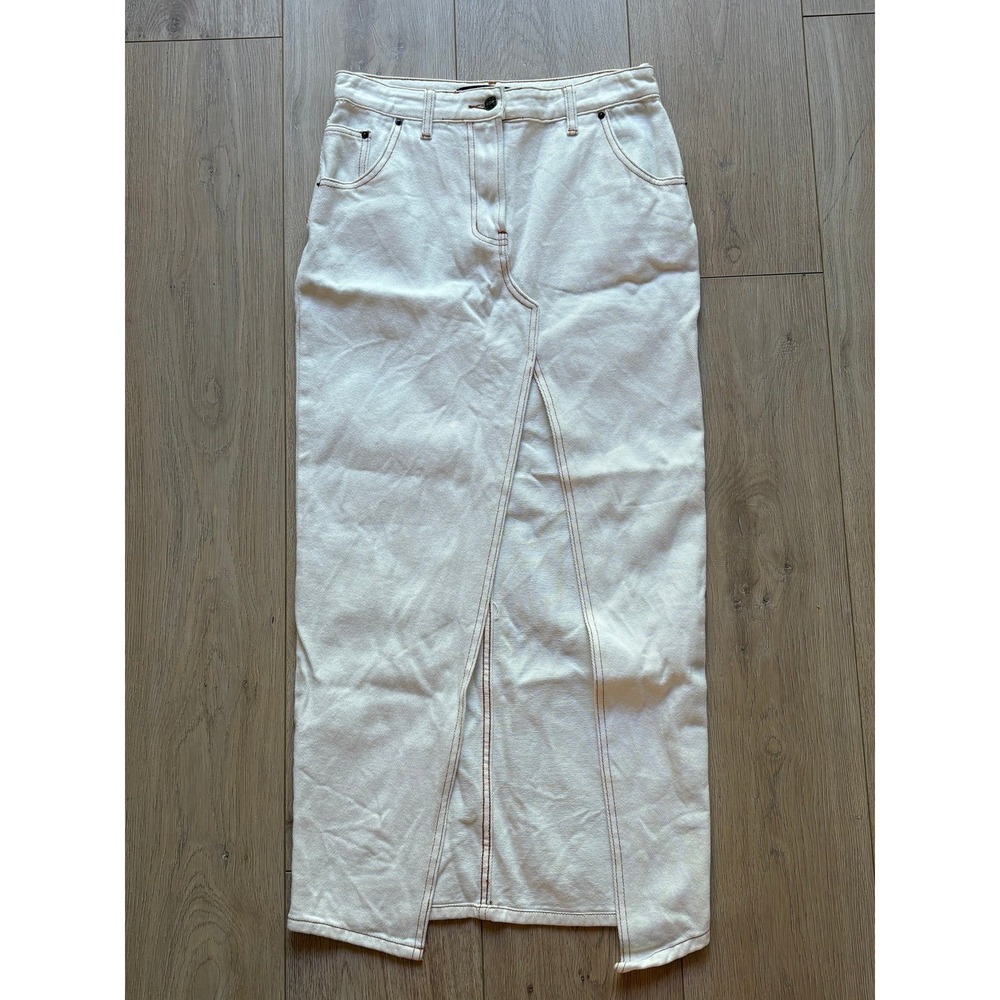 Lioness Cream Off-White Denim Jeans Stitch Zip Fly YKK 5-Pocket Straight Sz XS